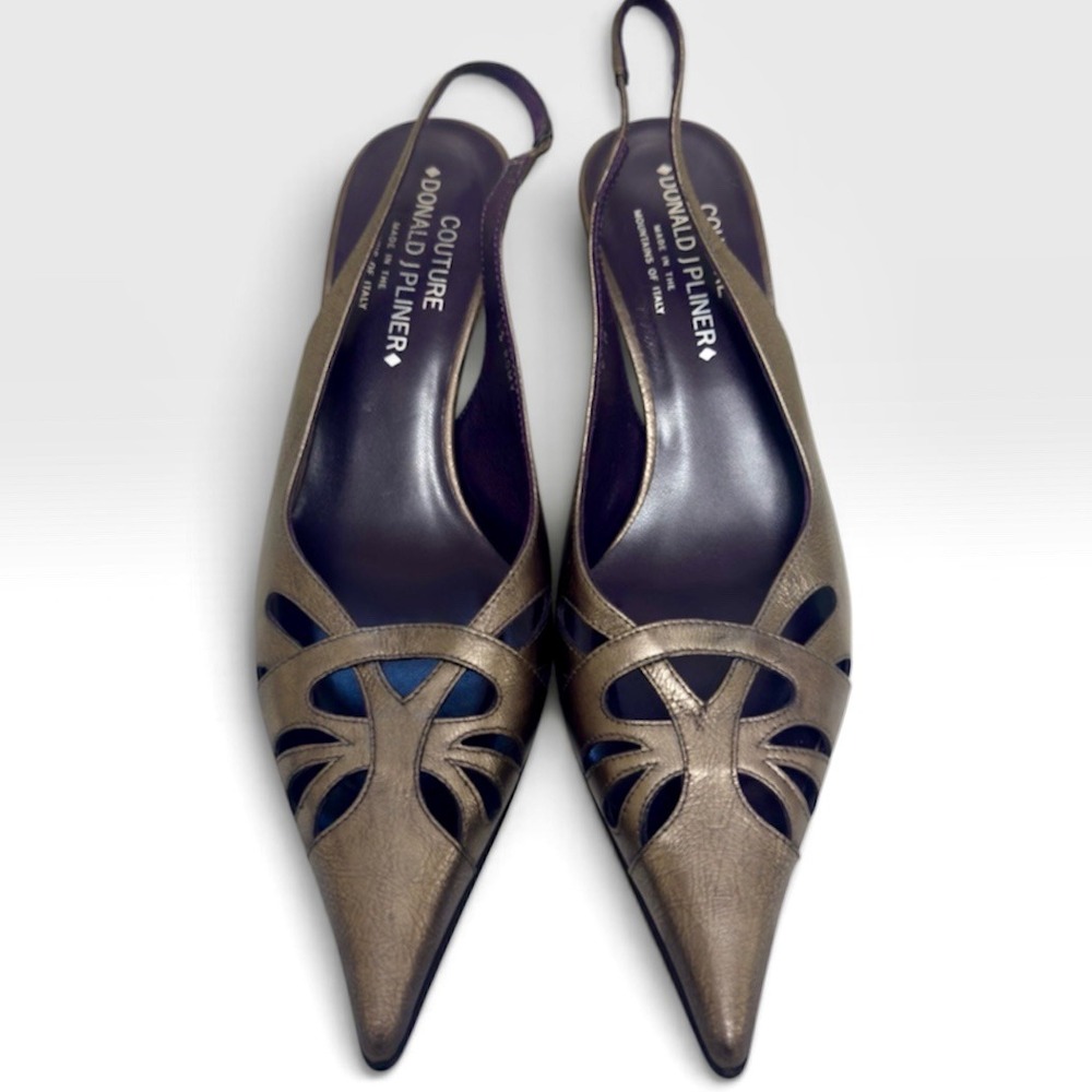 Y2K Donald J Pliner Couture Romy Slingback Kitten Heels Women 9M Pewter Metallic